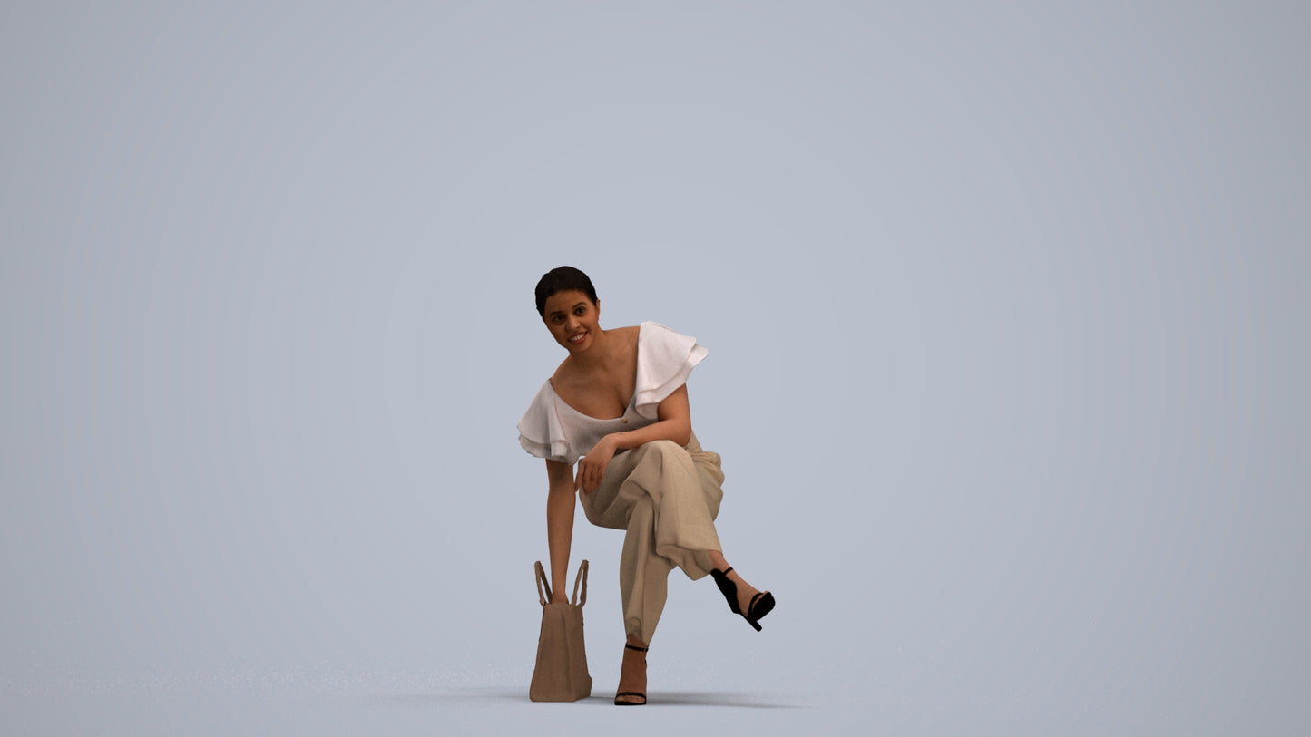 realistic 3D human woman casual sitting, archviz people FBX OBJ for Blender, standing pose render