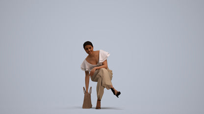 realistic 3D human woman casual sitting, archviz people FBX OBJ for Blender, standing pose render