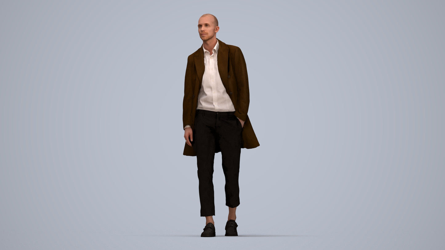 photogrammetry 3D man business walking, realistic human model archviz FBX, top-down view render