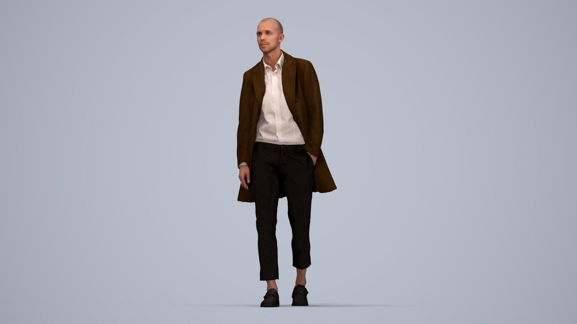 photogrammetry 3D man business walking, realistic human model archviz FBX, top-down view render