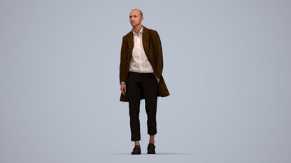photogrammetry 3D man business walking, realistic human model archviz FBX, top-down view render