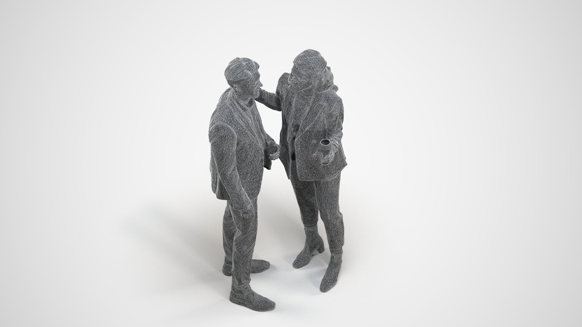 photogrammetry 3D woman business, realistic human model archviz FBX, wireframe three-quarter view
