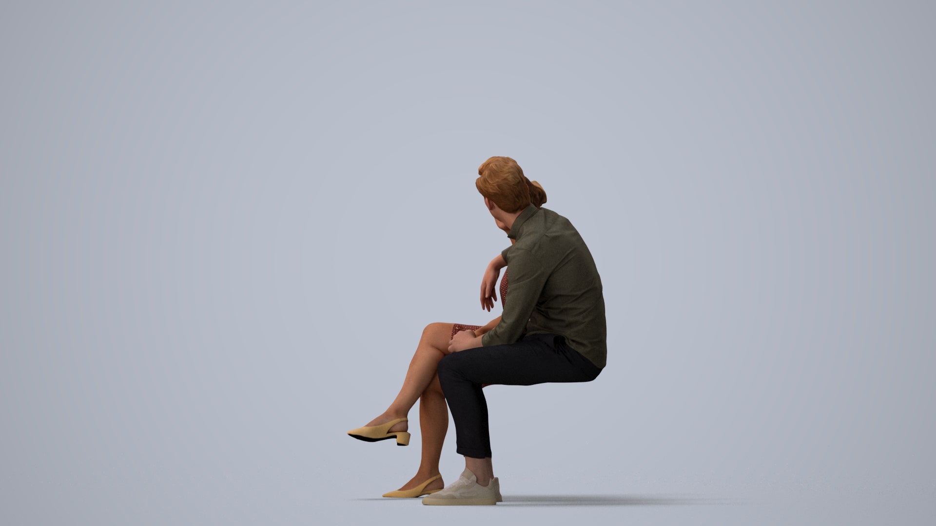 realistic 3D woman casual mix, scanned archviz people for Blender and 3ds Max, three-quarter view render