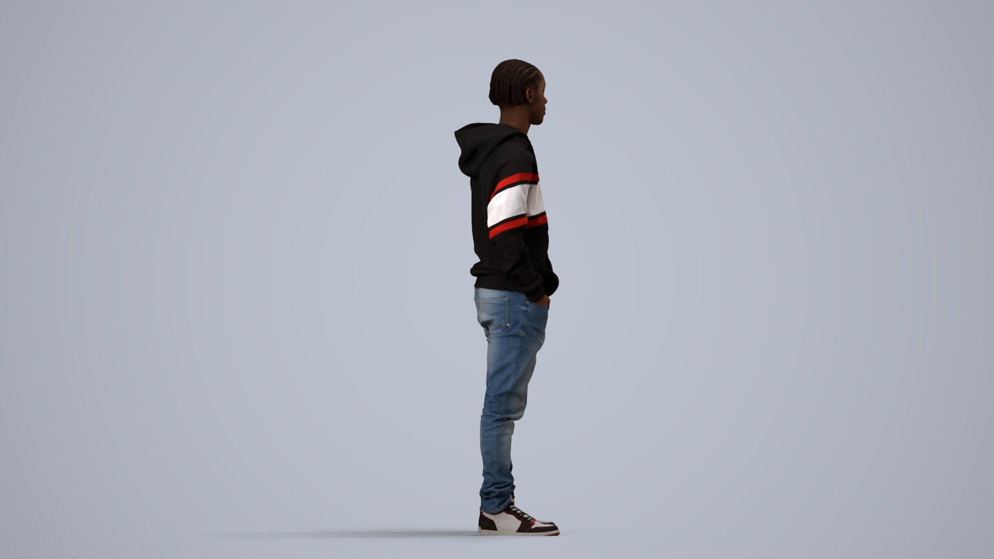 realistic 3D boy casual kids, scanned archviz people for Blender and 3ds Max, side view render