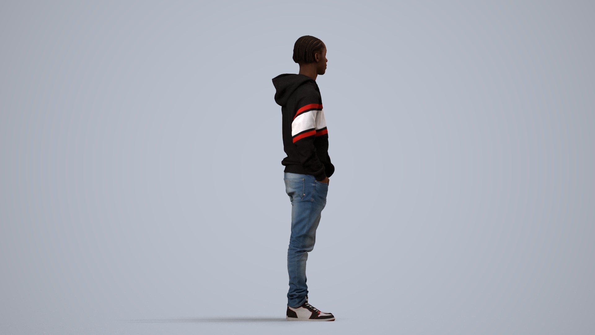 realistic 3D boy casual kids, scanned archviz people for Blender and 3ds Max, side view render