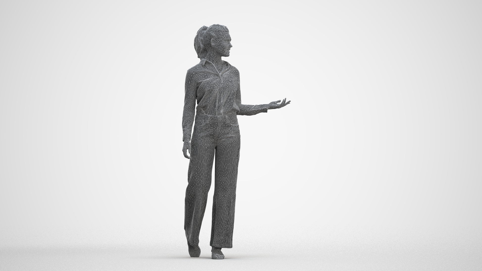 3D scanned woman walking casual, photorealistic archviz people for Enscape and SketchUp, three-quarter front view render