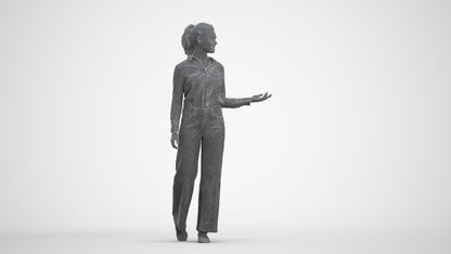 3D scanned woman walking casual, photorealistic archviz people for Enscape and SketchUp, three-quarter front view render