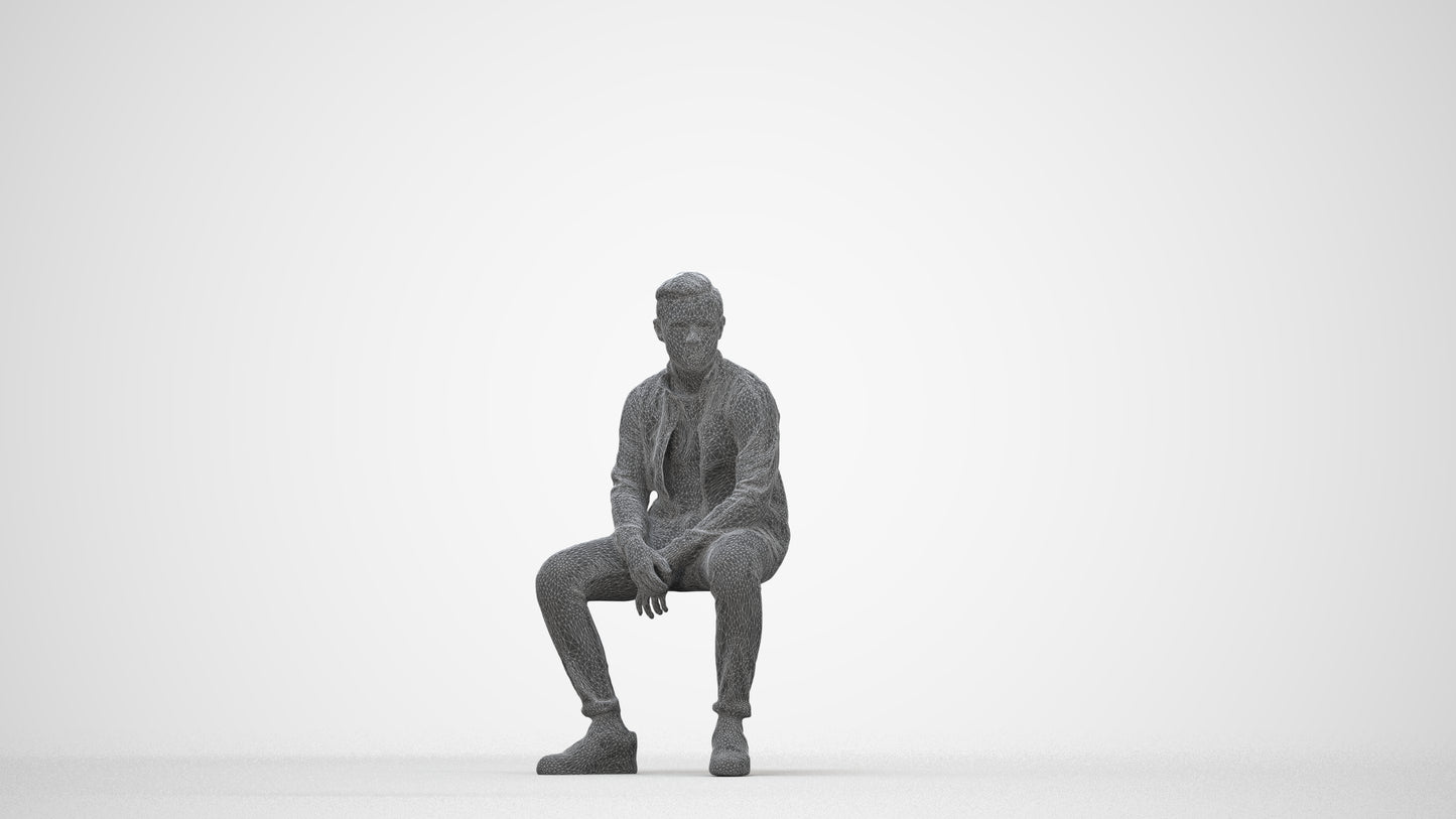 3D scanned boy kids casual, photorealistic archviz people for Enscape and SketchUp, wireframe back view