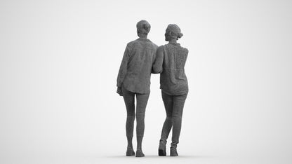 3D human model woman casual couple, photogrammetry scanned person for archviz, wireframe front view
