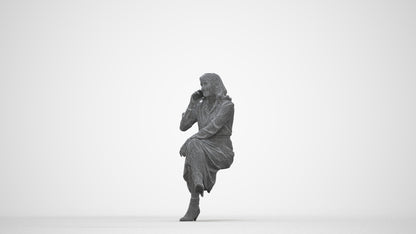 3D scanned woman sitting casual, photorealistic archviz people for Enscape and SketchUp, wireframe back view