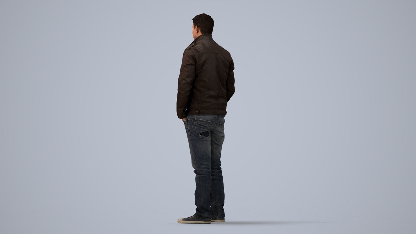 3D people model man casual standing, scanned human for 3ds Max rendering, three-quarter view render