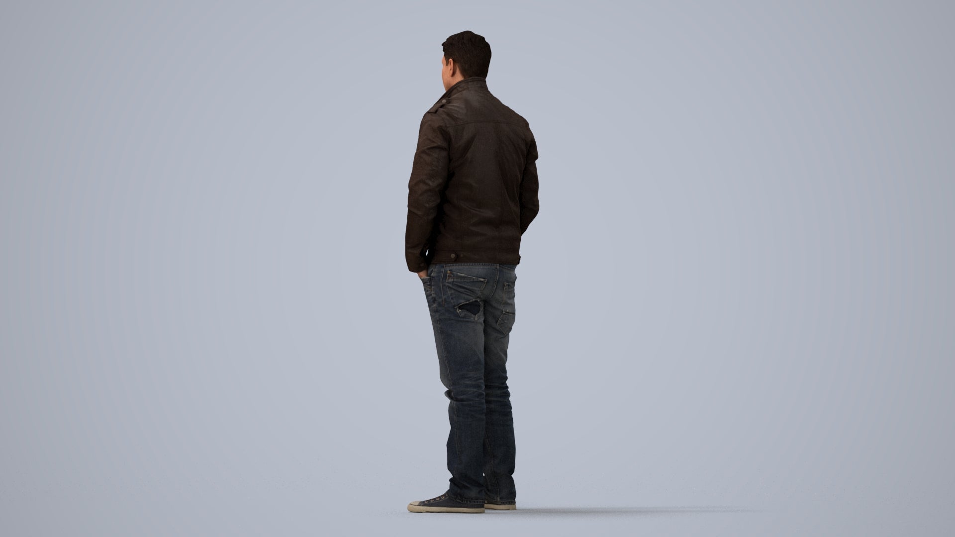 3D people model man casual standing, scanned human for 3ds Max rendering, three-quarter view render