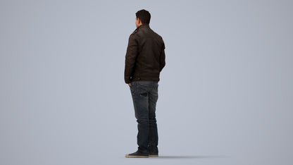 3D people model man casual standing, scanned human for 3ds Max rendering, three-quarter view render