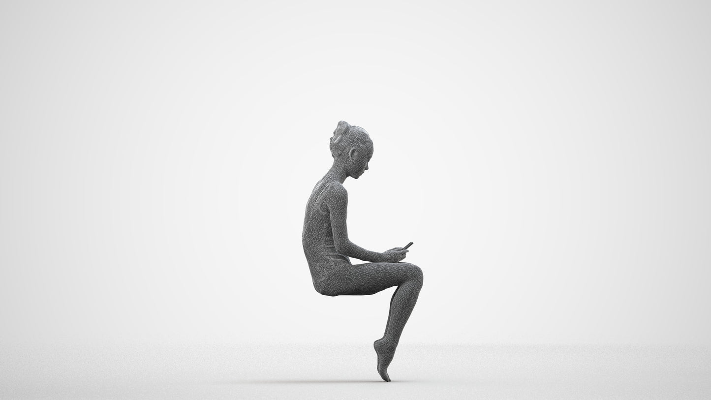 realistic 3D human woman casual pool, archviz people FBX OBJ for Blender, wireframe side view