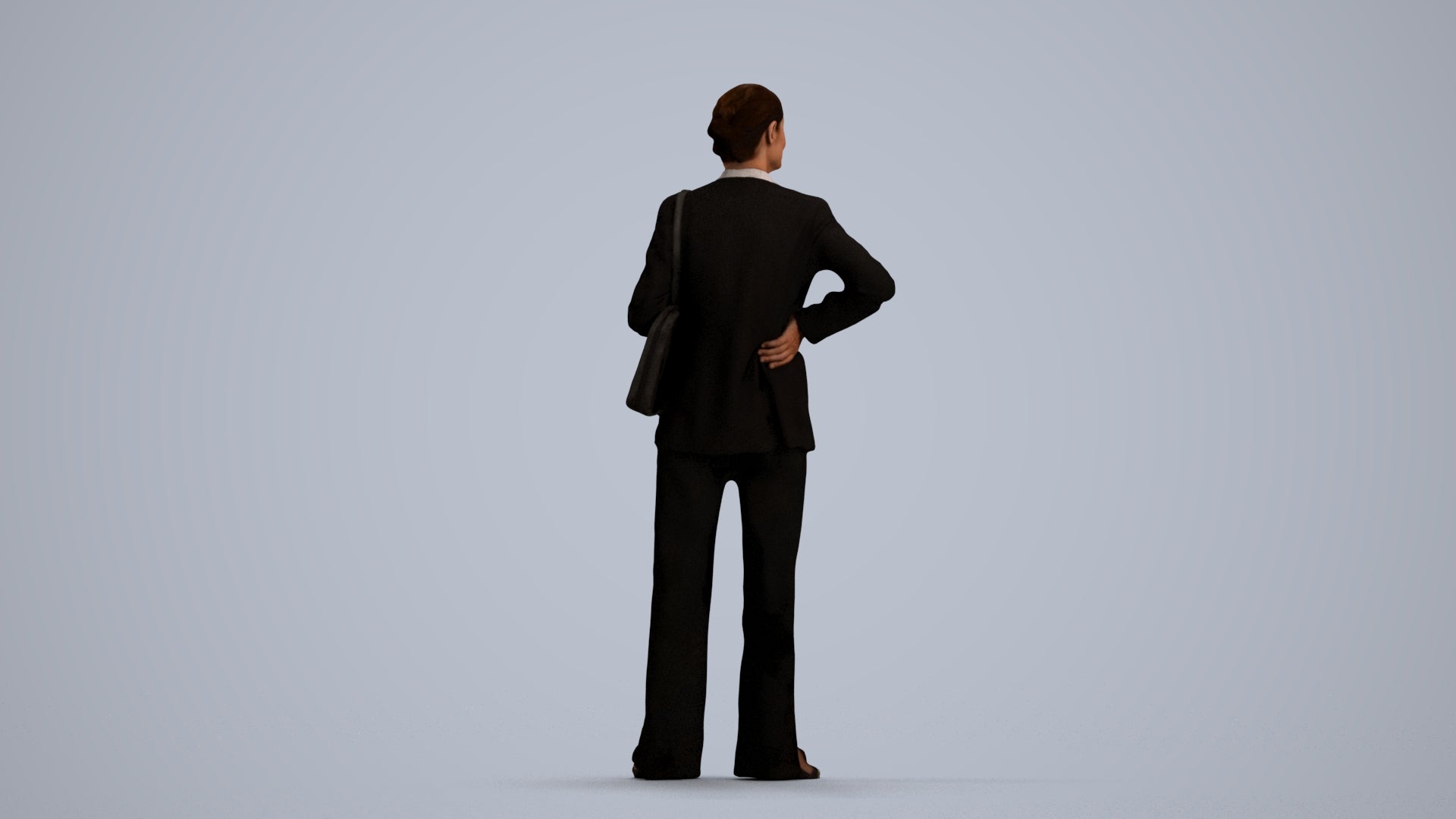 3D human model senior woman business, photogrammetry scanned person for archviz, front view render