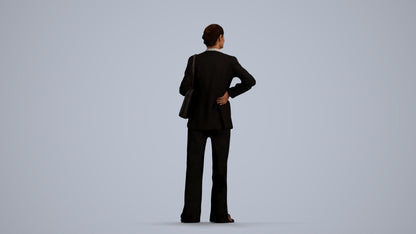 3D human model senior woman business, photogrammetry scanned person for archviz, front view render