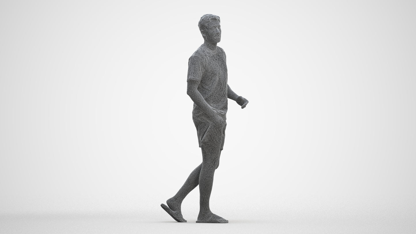 3D scanned man walking casual, photorealistic archviz people for Enscape and SketchUp, three-quarter front view render