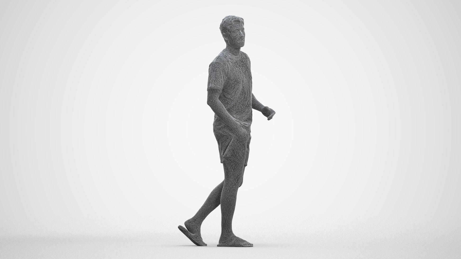 3D scanned man walking casual, photorealistic archviz people for Enscape and SketchUp, three-quarter front view render