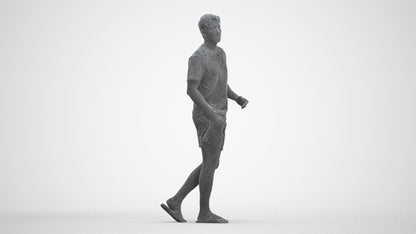 3D scanned man walking casual, photorealistic archviz people for Enscape and SketchUp, three-quarter front view render