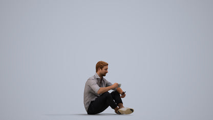 3D scanned man sitting casual, photorealistic archviz people for Enscape and SketchUp, side view render