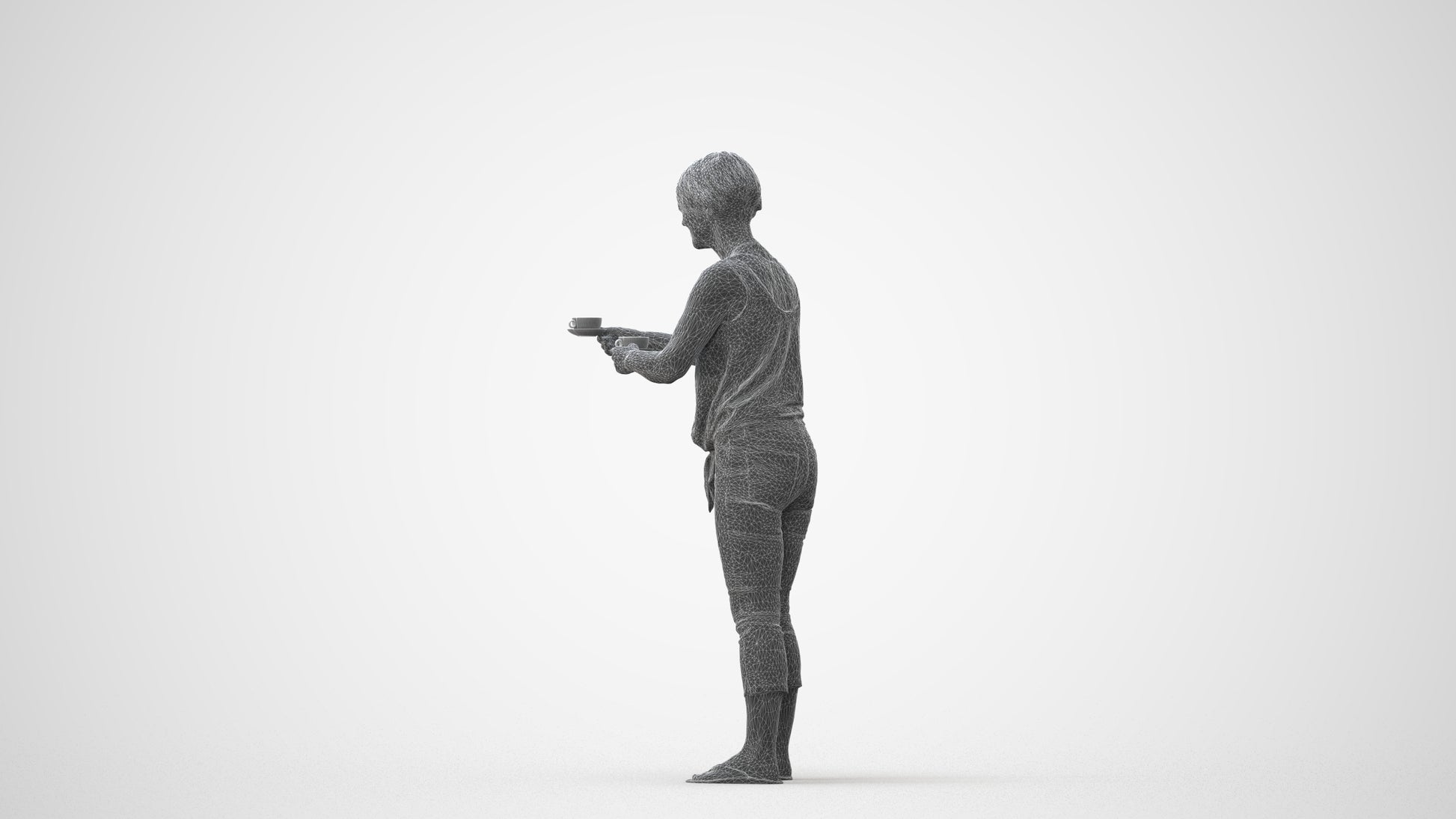 scanned 3D senior woman casual standing, photogrammetry people for Enscape and V-Ray, square thumbnail