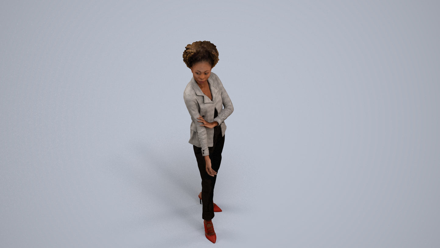 3D scanned woman standing business, photorealistic archviz people for Enscape and SketchUp, back view render