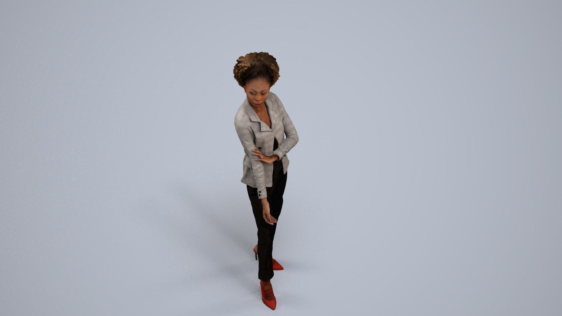 3D scanned woman standing business, photorealistic archviz people for Enscape and SketchUp, back view render