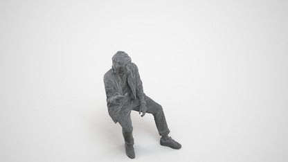 realistic 3D man casual sitting, scanned archviz people for Blender and 3ds Max, wireframe three-quarter view