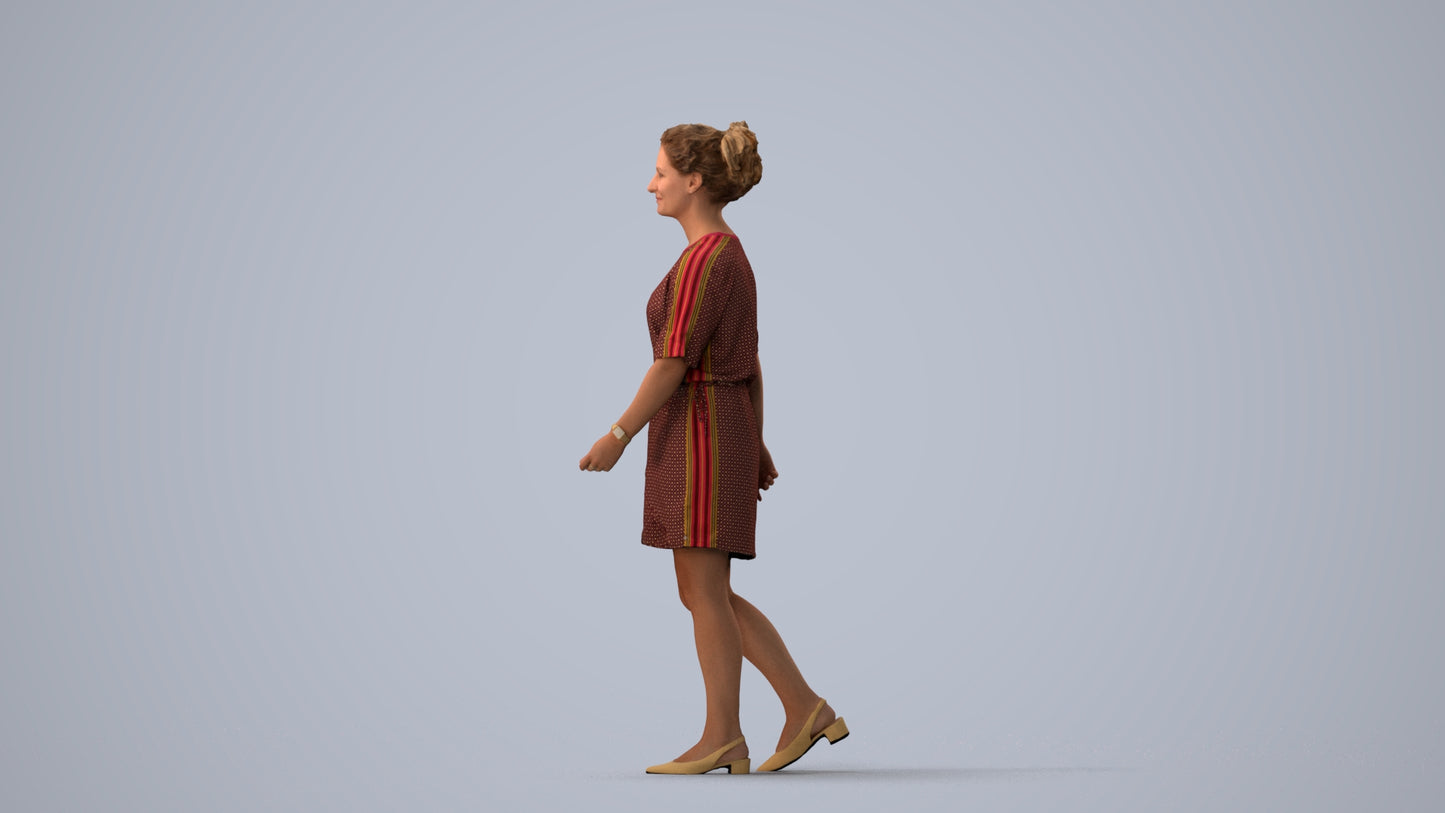 3D people model woman casual walking, scanned human for 3ds Max rendering, three-quarter view render