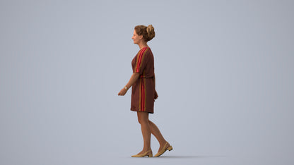 3D people model woman casual walking, scanned human for 3ds Max rendering, three-quarter view render