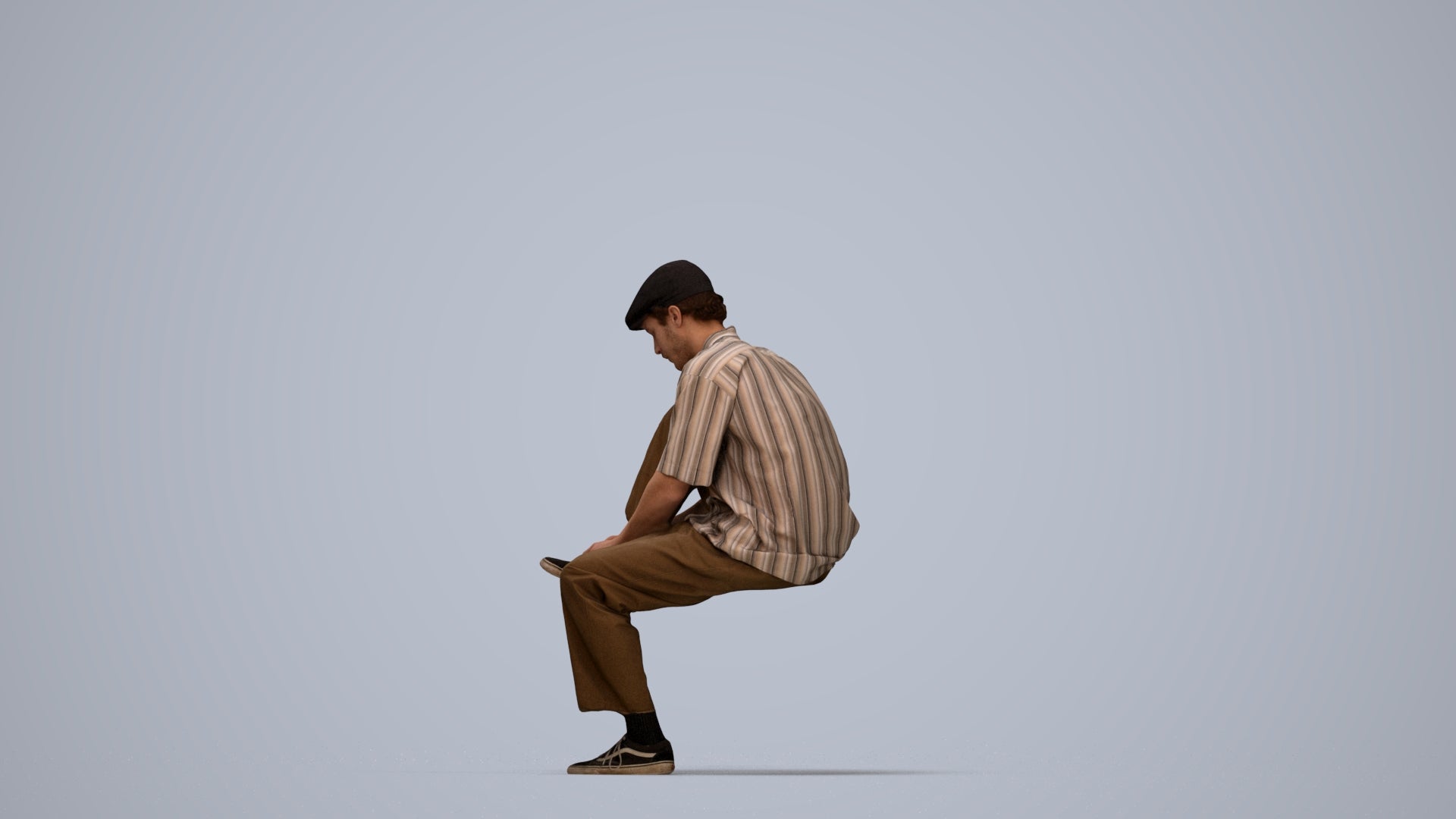 3D scanned man sitting casual, photorealistic archviz people for Enscape and SketchUp, top-down view render