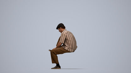 3D scanned man sitting casual, photorealistic archviz people for Enscape and SketchUp, top-down view render