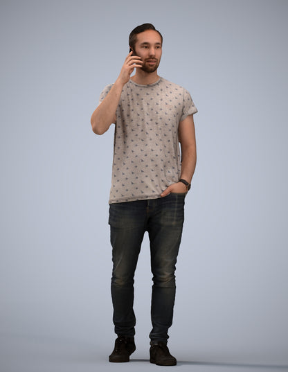 scanned 3D man casual walking, photogrammetry people for Enscape and V-Ray