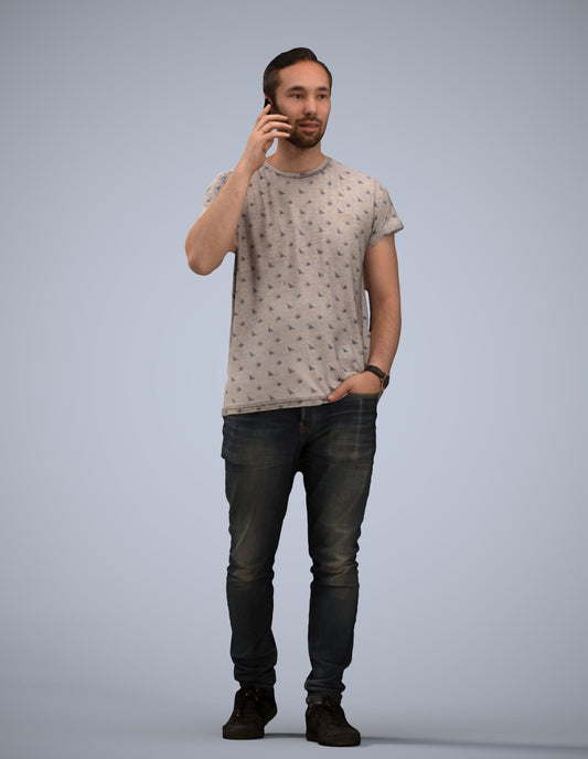 scanned 3D man casual walking, photogrammetry people for Enscape and V-Ray