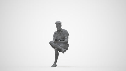 realistic 3D man casual sitting, scanned archviz people for Blender and 3ds Max, wireframe back view