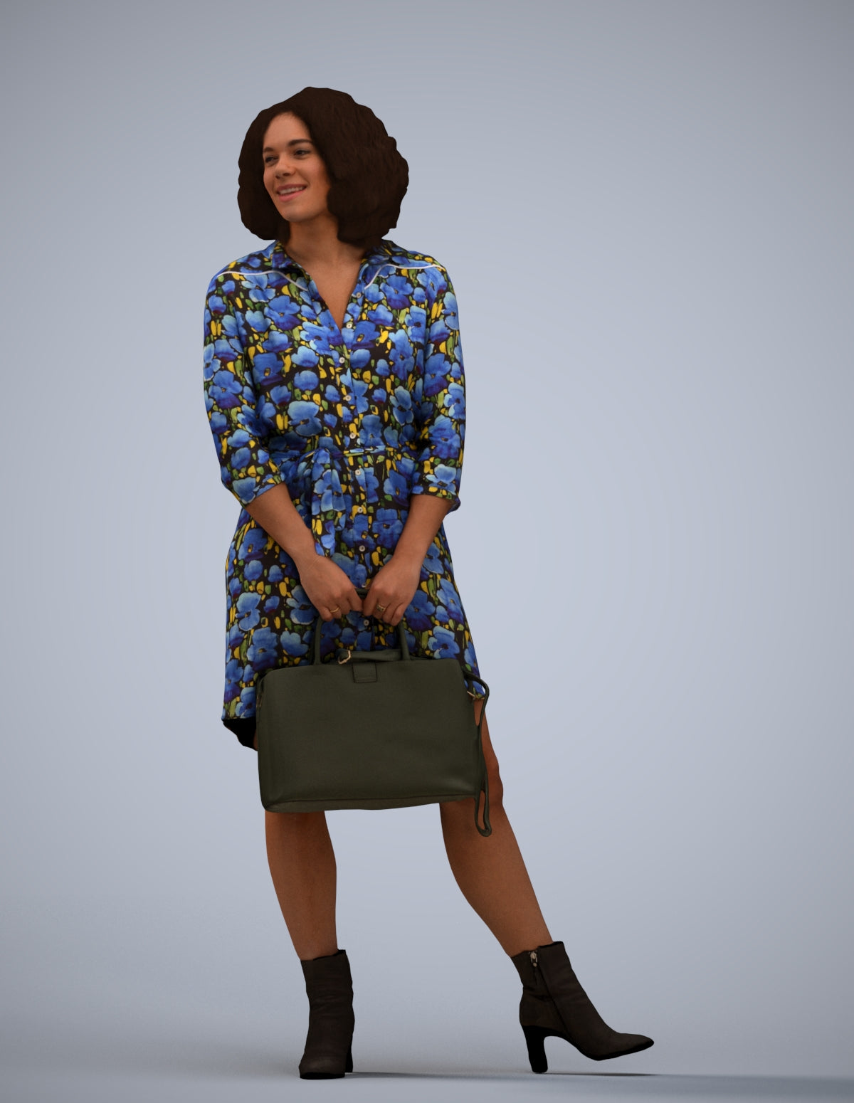realistic 3D woman casual standing, scanned archviz people for Blender and 3ds Max