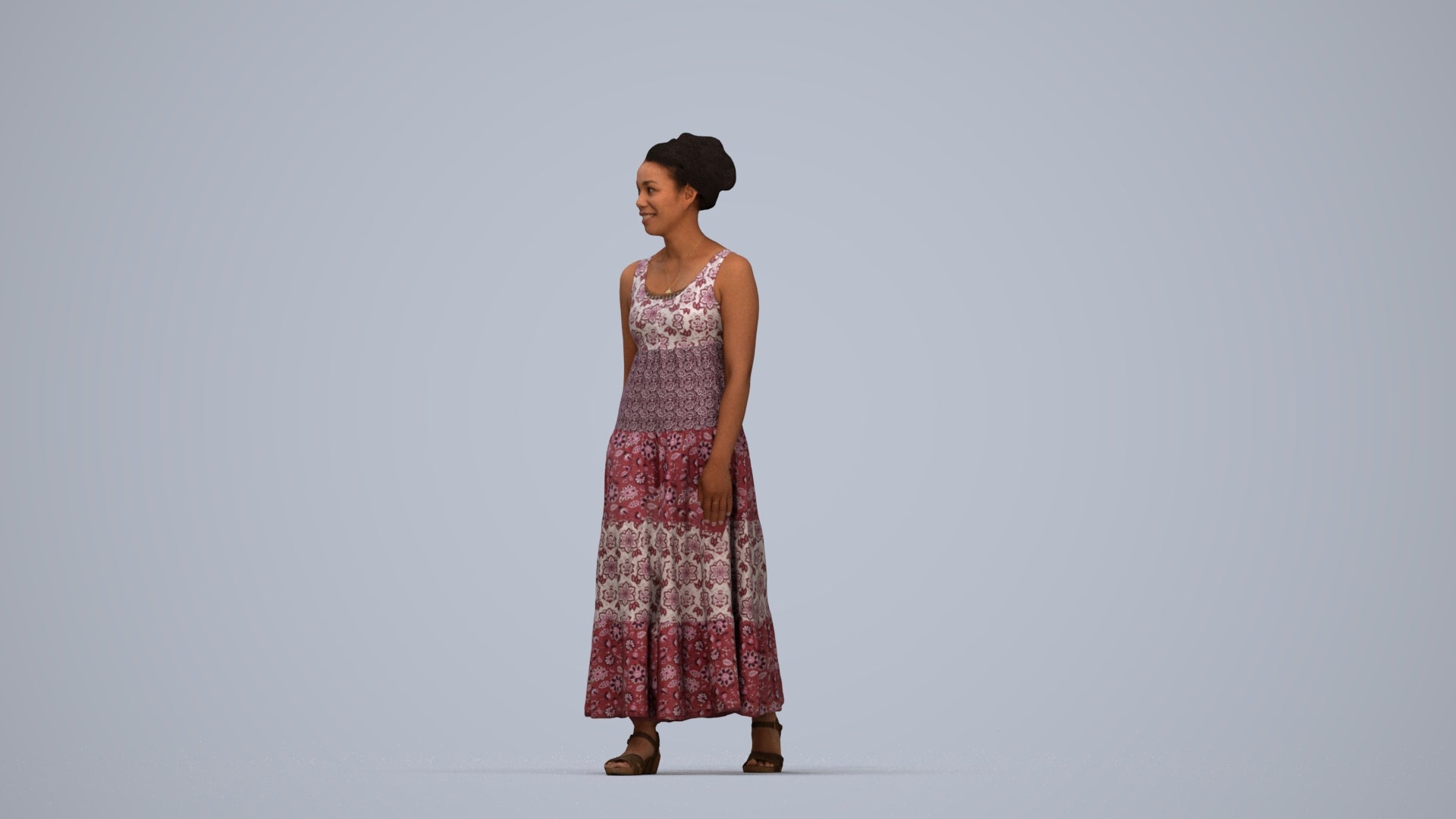 3D scanned woman walking casual, photorealistic archviz people for Enscape and SketchUp, top-down view render