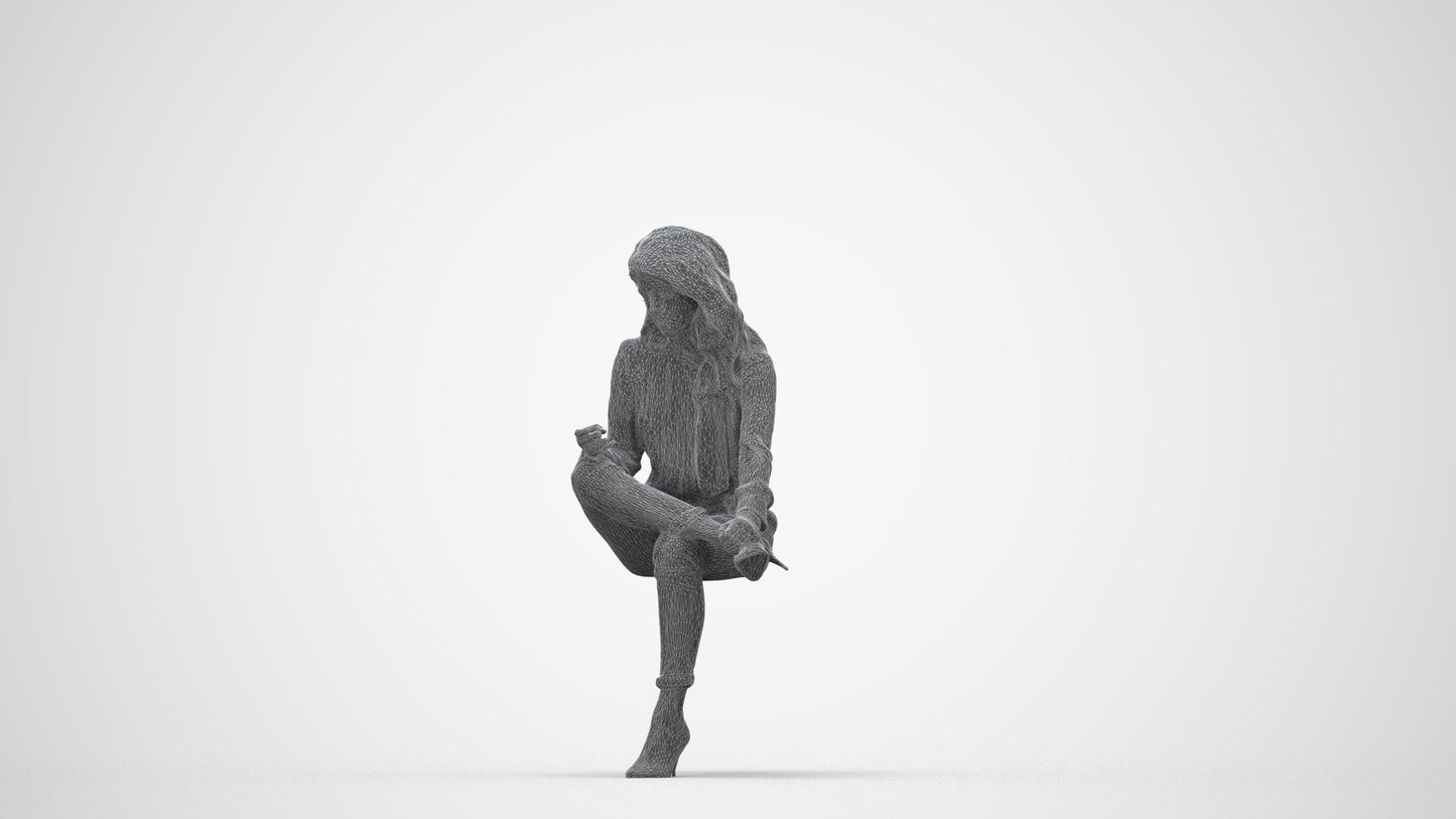 realistic 3D senior woman business sitting, scanned archviz people for Blender and 3ds Max, wireframe back view