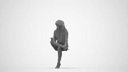 realistic 3D senior woman business sitting, scanned archviz people for Blender and 3ds Max, wireframe back view
