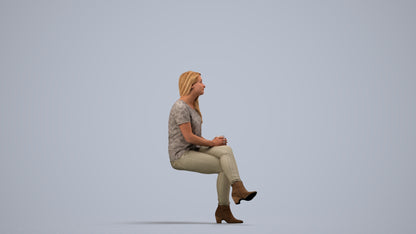 realistic 3D people woman casual sitting, render-ready for V-Ray and Corona, FBX OBJ, side view render