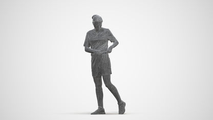 3D human model woman sport, photogrammetry scanned person for archviz, three-quarter front view render