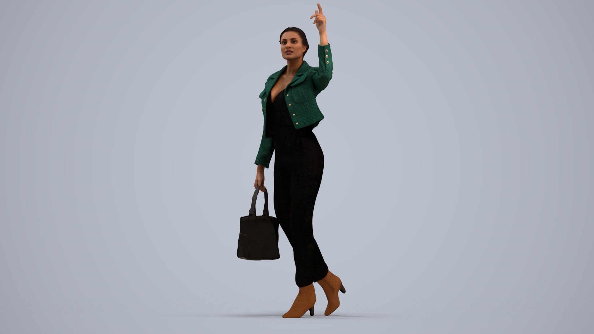 photogrammetry 3D woman business walking, realistic human model archviz FBX, standing pose render