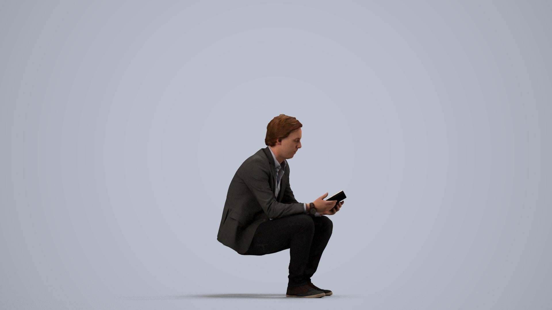 realistic 3D man business, scanned archviz people for Blender and 3ds Max, side view render
