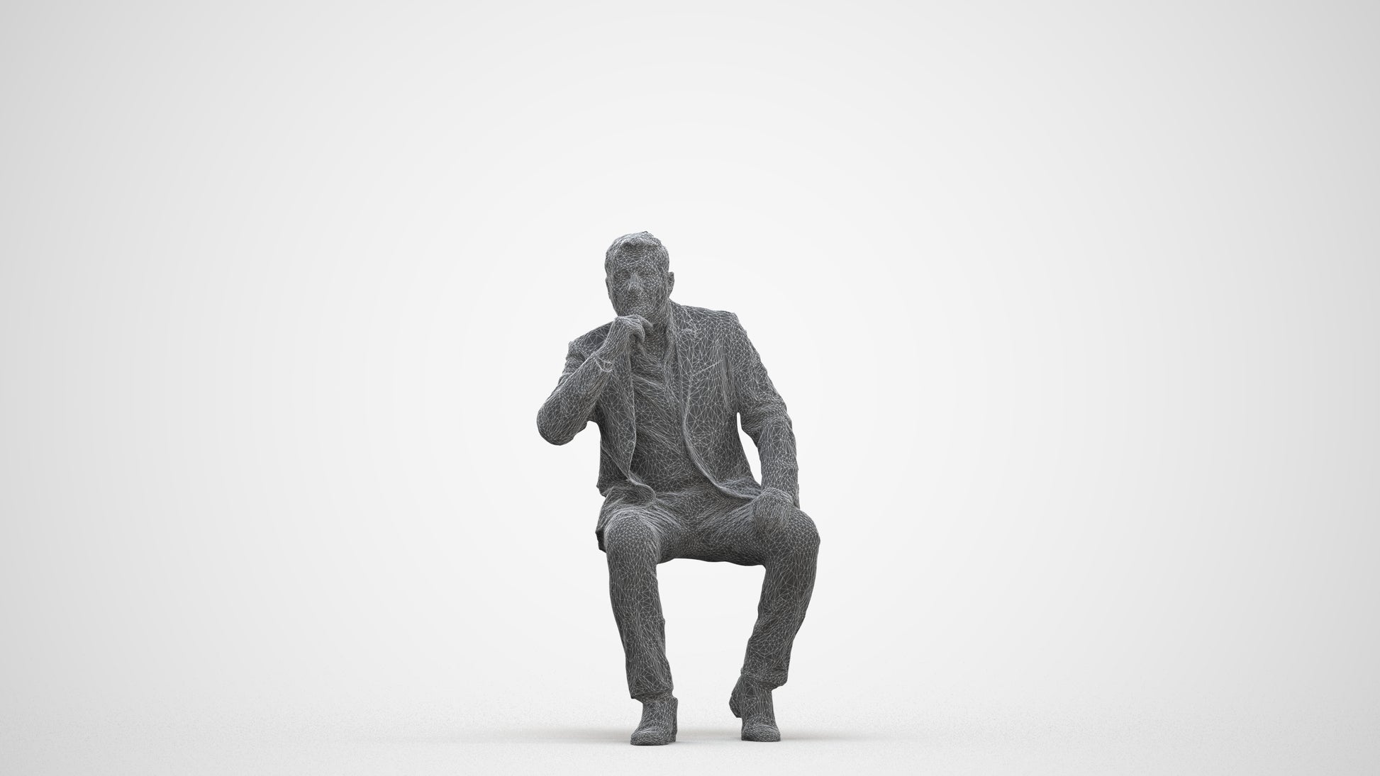 3D human model man business, photogrammetry scanned person for archviz, three-quarter front view render