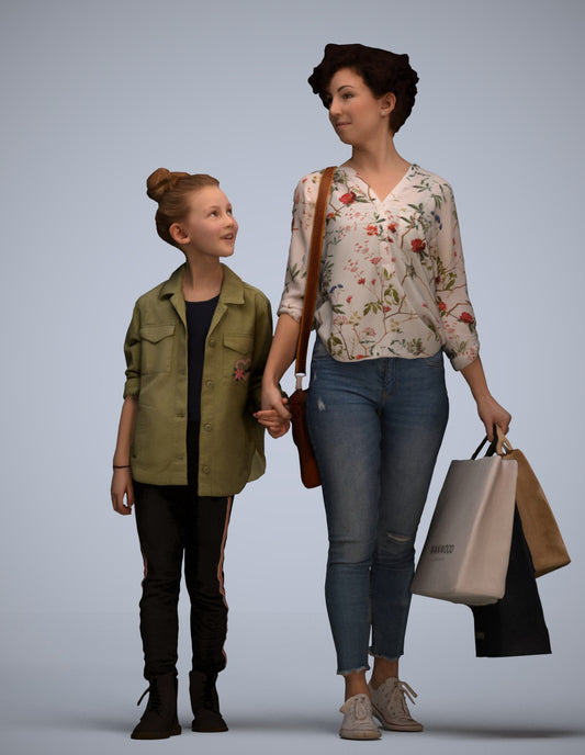 3D human model girl casual kids, photogrammetry scanned person for archviz