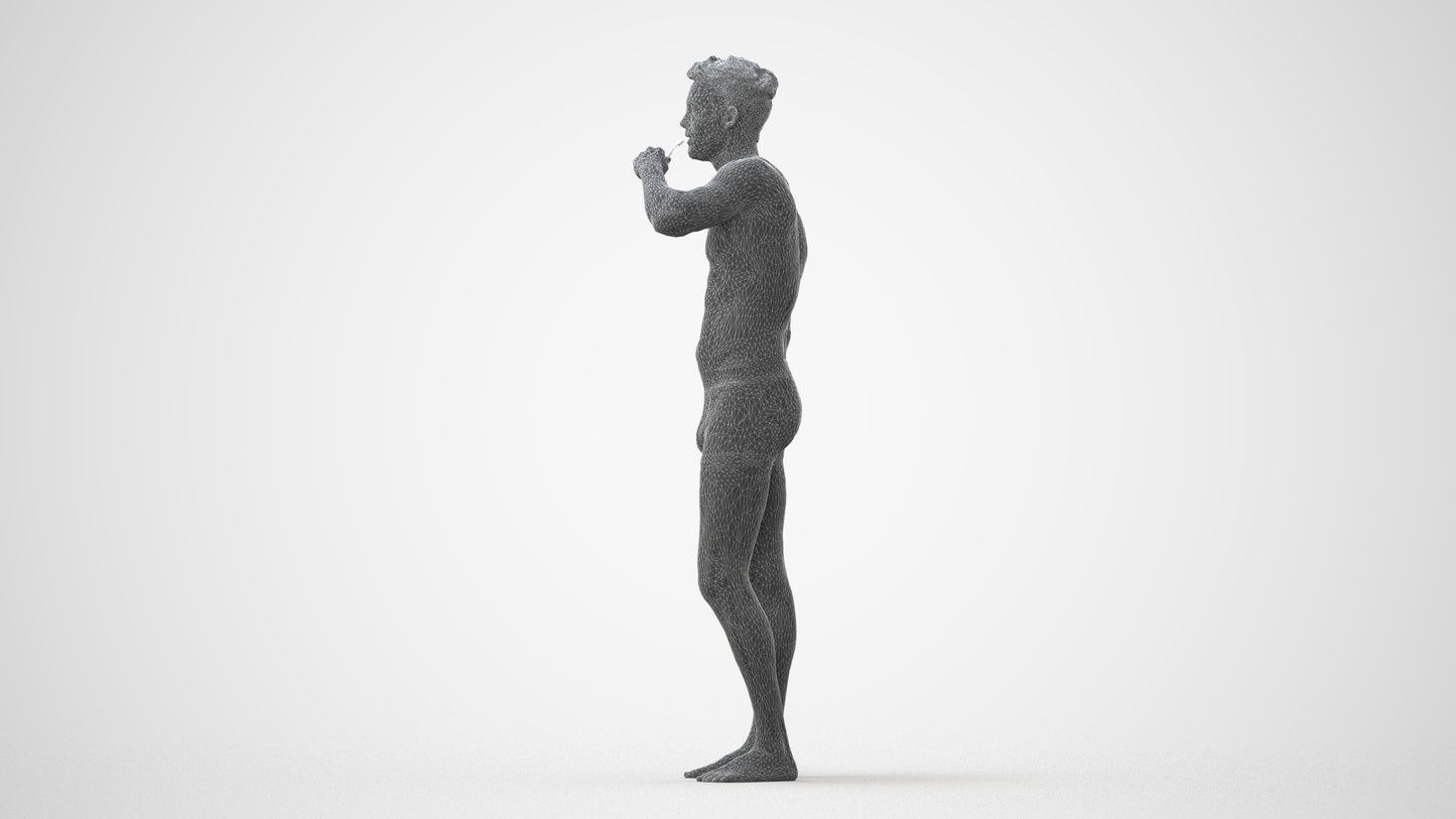 3D human model man bathroom, photogrammetry scanned person for archviz, square thumbnail