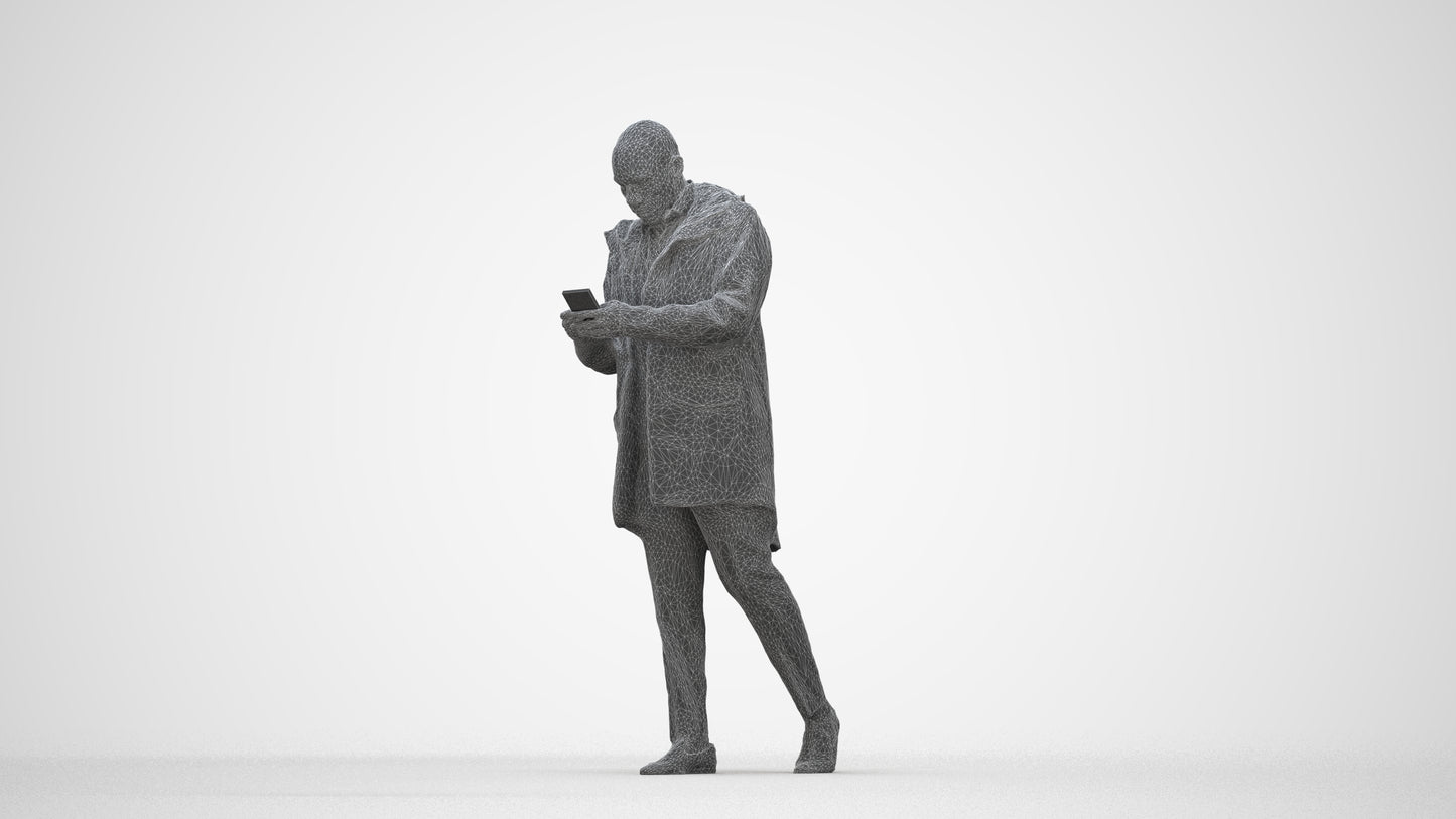 3D people model man business, scanned human for 3ds Max rendering, wireframe back view