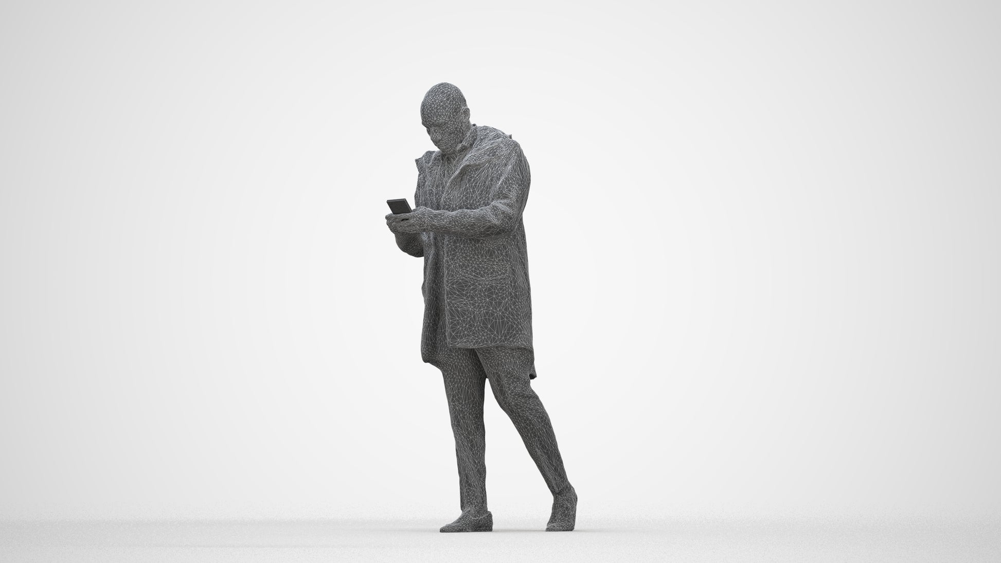 3D people model man business, scanned human for 3ds Max rendering, wireframe back view