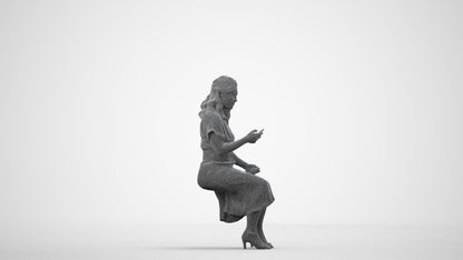 realistic 3D people woman casual sitting, render-ready for V-Ray and Corona, FBX OBJ, wireframe side view