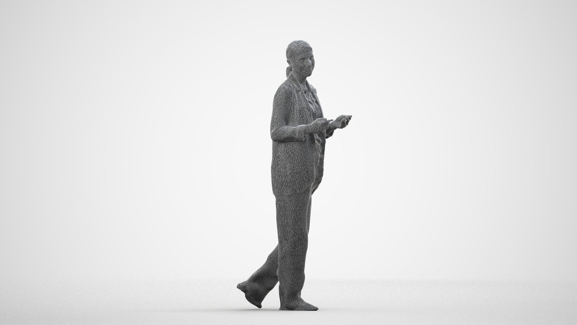 3D people model woman business walking, scanned human for 3ds Max rendering, wireframe side view